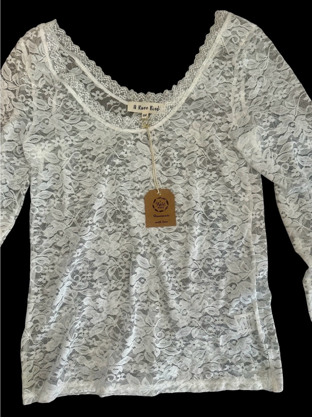 Lace Vintage Layer Shirt “A Rare Bird Shop”  White Sz L/XL